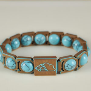 Blue turquoise sphere bracelet in turquoise and brown, front view