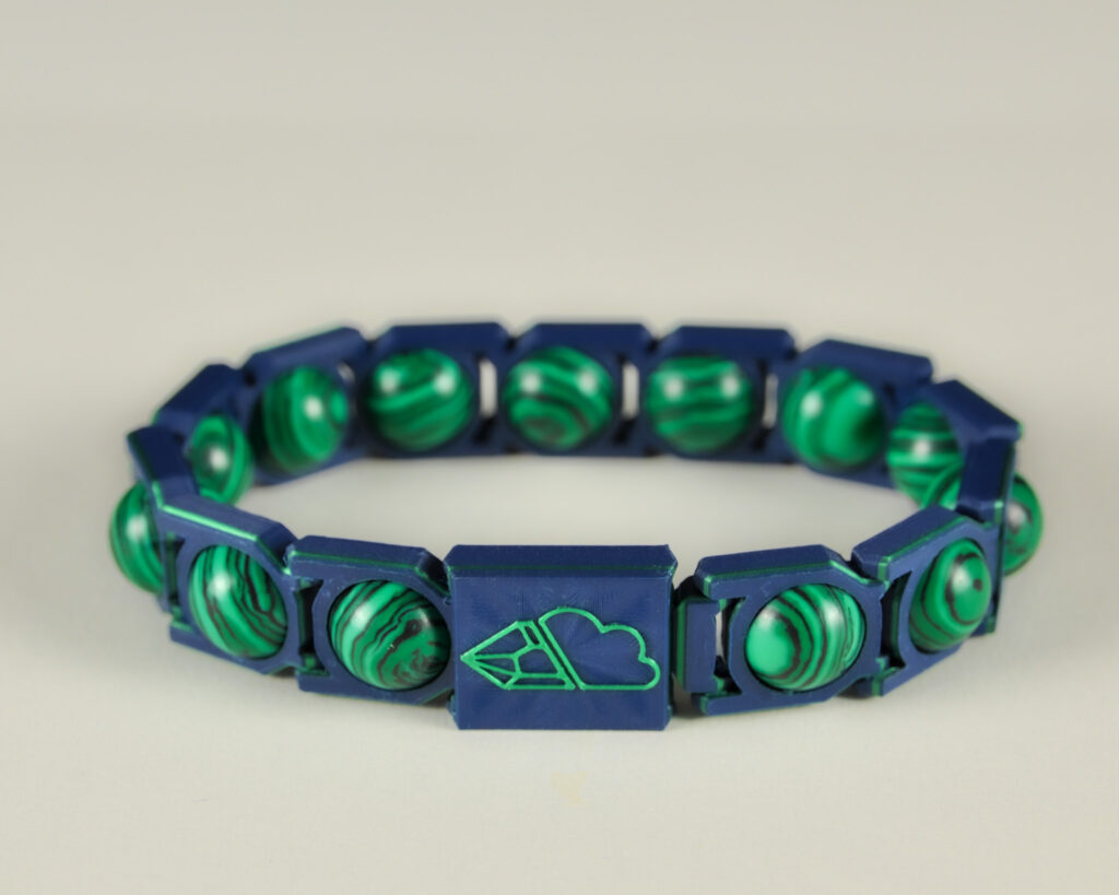 Malachite sphere bracelet in green and blue, front view