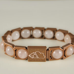 Rose quartz sphere bracelet in pink and brown, front view