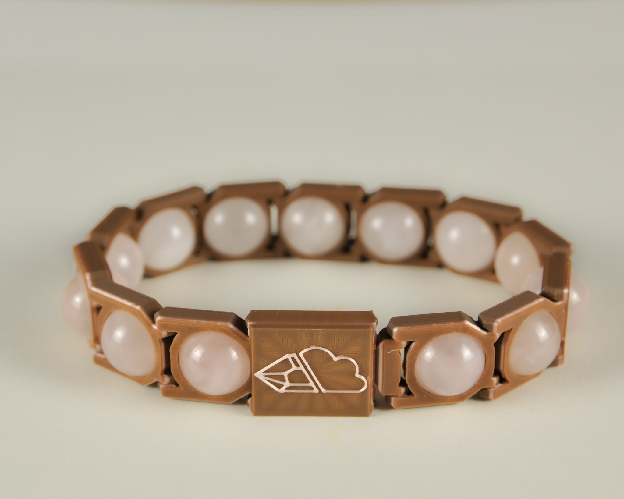 Rosenquarz-Kugelarmband in Rosa und Braun, Vorderansicht